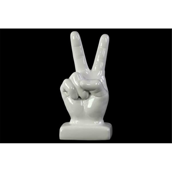 Urban Trends Collection Ceramic Peace Hand Sign Decor On Base - Gloss White 50011